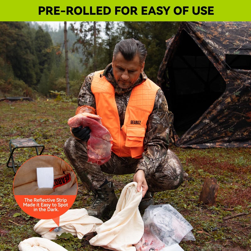GearOZ Elk Game Bags Hunting Meat Bag 5-Pack Reusable Rolled Heavy Duty Quarter Bags, Big Game Hunting Essentials for Elk/Caribou/Moose/Deer, 48" x4, 28" x1 - Image 2
